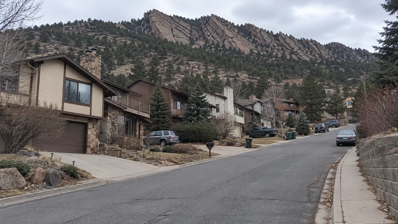 Houses on a slope below the hogback ridge in Golden, CO